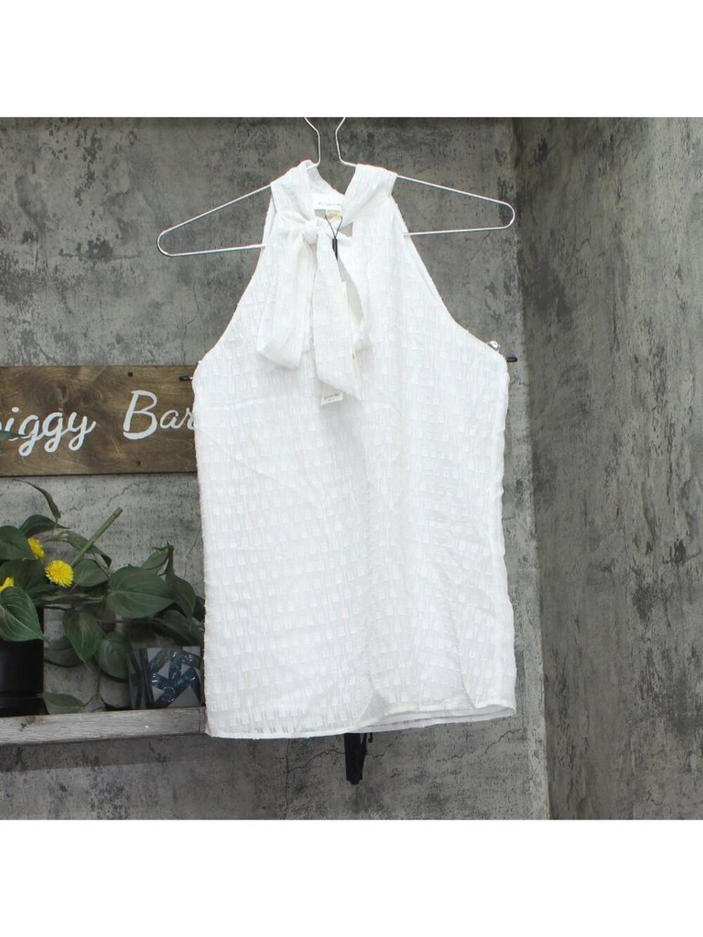 Calvin Klein Lurex Textured Tie Front Blouse O23T889B White S